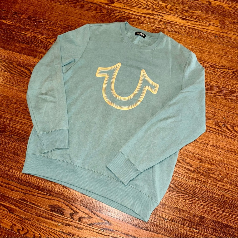 True Religion HS Foil Crewneck Pullover Sweatshirt  Men’s XL- Mint/ Gold
